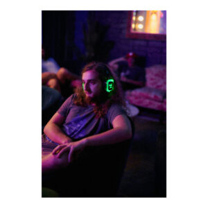 Silent disco wireless headphones with colored LED lights